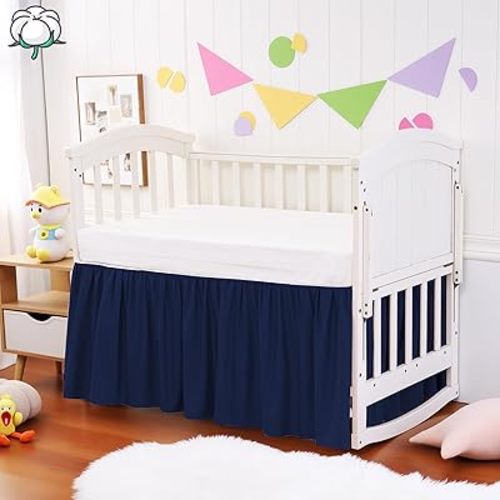 Crib Bed Skirt Dust Ruffle 100% Cotton - Natural, Soft, Breathable for Baby's Delicate Skin, Nursery Toddler Crib Bed Skirt for Baby Boys Girls, Fits Standard Cribs 28" x 52" with 14" Drop