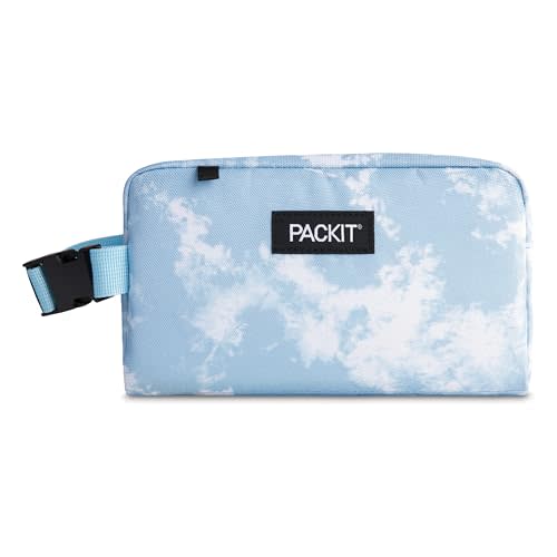 PackIt® Freezable Snack Box, Blue Sky, Built with ECOFREEZE® Technology, Collapsible, Reusable, Zip Closure with Buckle Handle, Designed For Work Snacks, Fresh Snacks On the Go, Adults, and All Ages