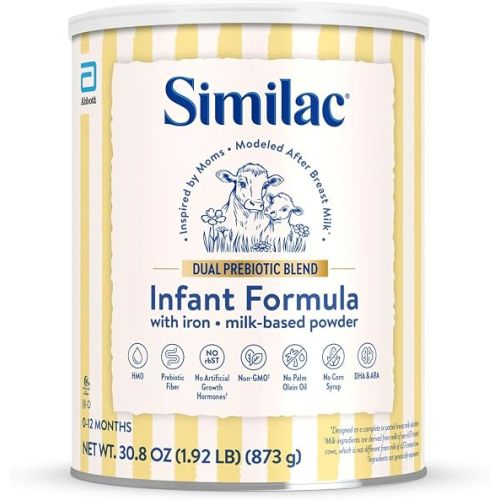 Similac Dual Prebiotic Blend, Baby Formula with Iron, Milk-Based Powder, 0-12 Months, 30.8-oz Can