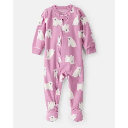 Baby Girl Polar Bear Fleece Long-Sleeve 2-Way Zip 1-Piece Pajamas - Purple - Carter's | Carter's