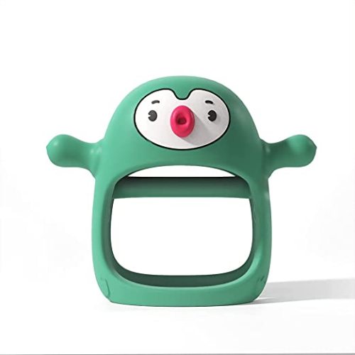 Smily Mia Penguin Buddy Never Drop Silicone Baby Teething Toy for 0-6month Infants, Handle teether for 3-6Months, Baby First Toy, Hand Pacifier for Breast Feeding Babies,Pine Green