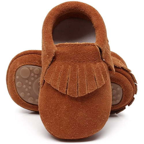 Leather Baby Moccasins Hard Soled Tassel Crib Toddler Shoes for Boys and Girls