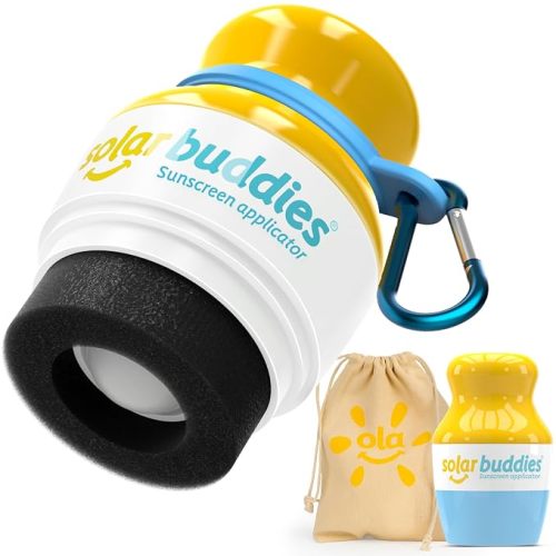 Blue Bag Bundle Solar Buddies Refillable Roll On Sunscreen Suncream Applicator Bag Bundle With Applicator Carabina Clip For Families, Kids, Adults, Travel Set, With A Free Sticker Pack (Blue)
