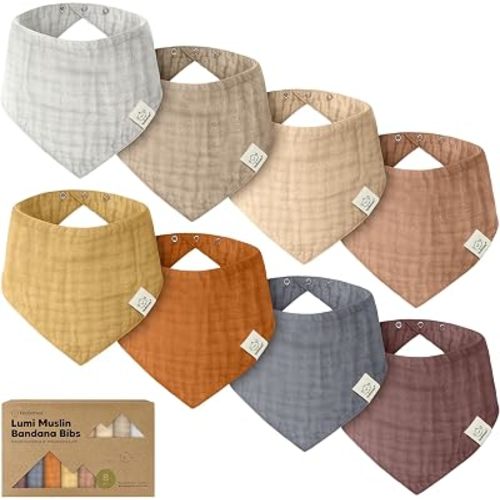 8-Pack Muslin Baby Bibs for Drooling, Teething Bandana Bibs 0-36M (Spice)