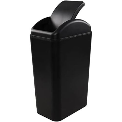 Pekky Plastic Small Trash Can 14 L/ 3.5 Gallon, Black Swing Lid Garbage Bin