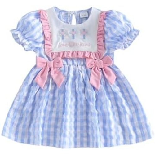Toddler Baby Girl Christian Outfit Love Jesus Cross Plaid A Line Princess Dress Infant Church Baptism Clothes 12M-5T