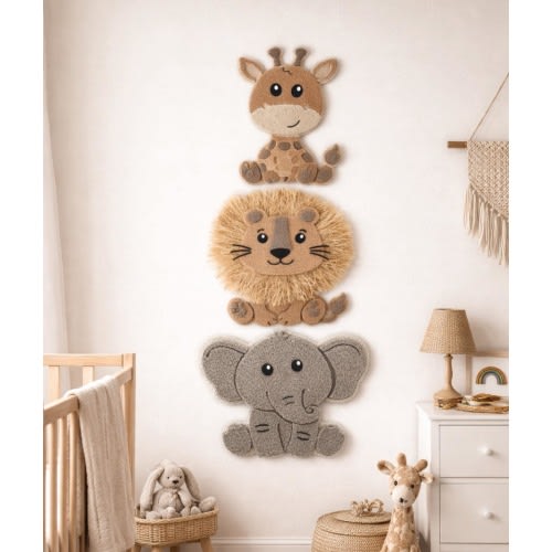 Kids Jungle Animals Decor, Stunning Wall Art  Nursery/Bedroom Layered boucle fabric Jungle Animals Elephant, Lion or Giraffe