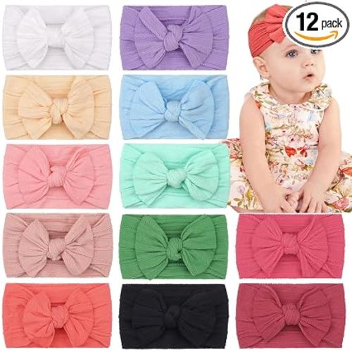 CÉLLOT Super Stretchy Soft Knot Headbands with Hair Bows Head Wrap Hair Accessories For Newborn Baby Girls Infant Toddlers Kids