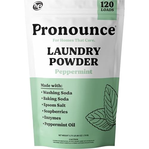 Pronounce Laundry Detergent Powder Alternative | Non-Toxic, Eco-Friendly, Natural for Sensitive Skin, Eczema, and Babies. Stain + Smell Fighting. HE Safe (Peppermint, 120 Loads)