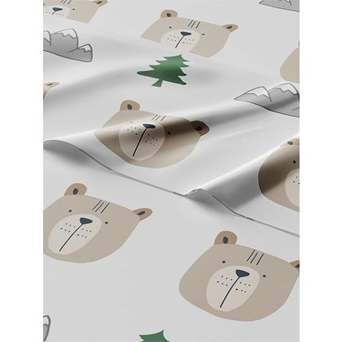 Kids Twin Size Bear Bed Sheets - 3 Piece Nature Sheet Set - Forest Themed Bedding - Ultra-Soft, Cute & Cozy - Comfy, Breathable & Machine Washable - Animal Bed Set for Boys, Girls, Teens and Toddlers