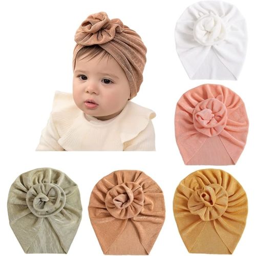 jerague Newborn Baby Headwrap Hat Soft Meryl Infant Toddler Kids Girls Turban Nursery Beanie Hats Flower, Multicolor