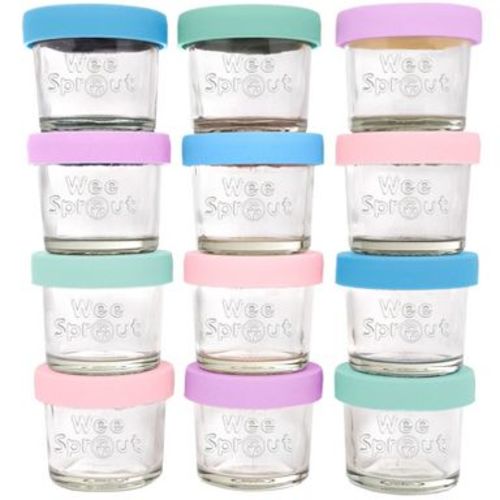 WeeSprout Glass Baby Food Storage Jars w/ Silicone Lids (4 oz, 12 Pack Set)