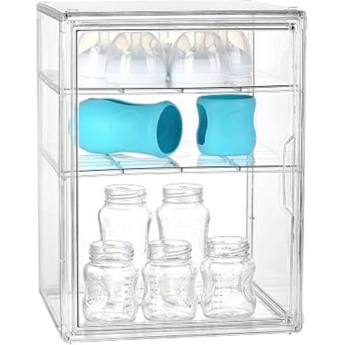 Wollibao Baby Bottle Organizer Compatible with Philips Avent bottle, 3 Tiers Adjustable Clear Acrylic Bottles Storage Station Case for Philips Avent Bottle 4oz & 8oz
