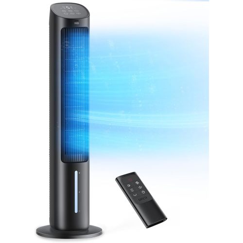 DREO Portable Air Conditioners Fan, 40” Standing Fans that Blow Cold Air, Portable AC,80° Oscillating Evaporative Air Cooler,Removable Water Tank, Ice Packs, Remote Control, 4 Speeds, 7H Timer, Black