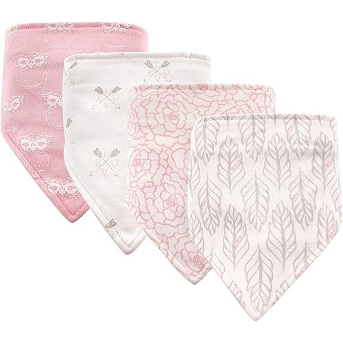 Hudson Baby Unisex Baby Cotton Bandana Bibs, Gray Feather, One Size
