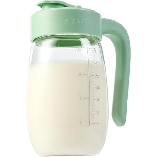 32oz Breast Milk Storage, Glass Formula Mixing Storage with Lid - Heat & Cold Resistant, Leak-Proof Container for Preparing Baby Bottles, Large Mouth for Easy Cleaning & Storage (199mm)