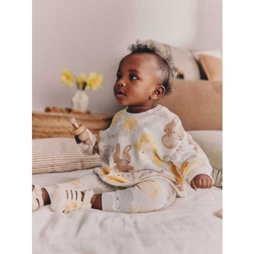 White Bunny Character Print Easter Sweat and Leggings Baby Set (0mths-2yrs)