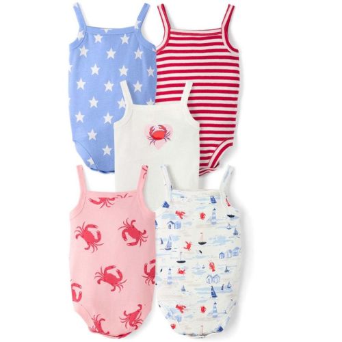 The Children's Place Baby Girls Sleeveless Coastal Bodysuit 5-Pack White 6-9 M
