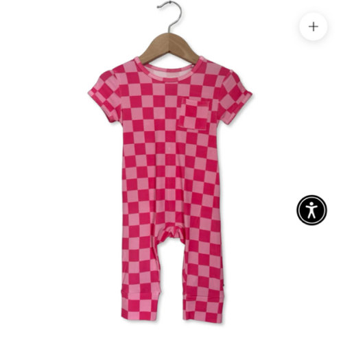 Bubble Gum Check Short Long Romper