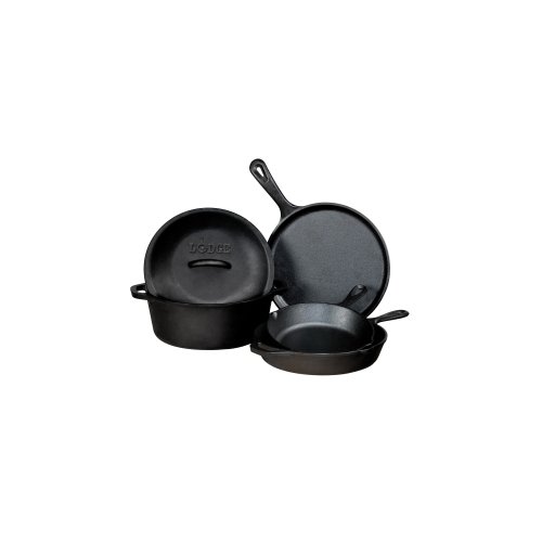 Lodge Cast Iron 5 -Piece Seasoned Cast iron Skillet set with Lid