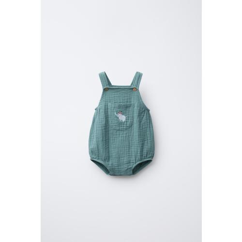 TEXTURED JUMPSUIT WITH ELEPHANT EMBROIDERY - Sea green | ZARA United States