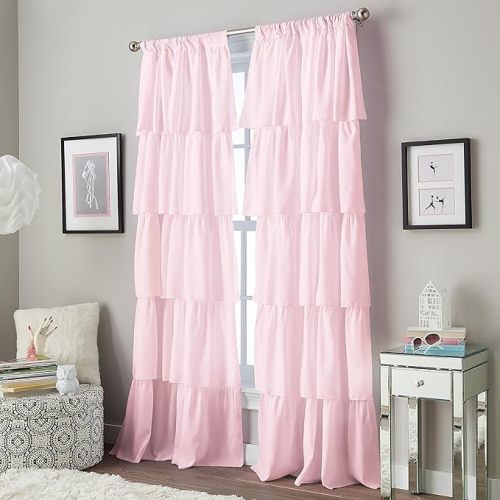 Curtainworks Flounced Ruffle Rod Pocket 100% Polyester, 42 x 84 Inch, 1 Curtain Panel, Pink