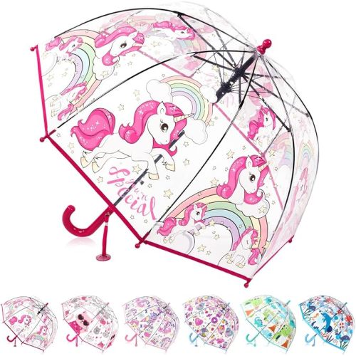 Kids Clear Bubble Umbrella for Girls & Boys, 39in Transparent Dome Umbrellas with Auto Open, Easy-Grip Handle, Pinch-Proof Closure, Rounded Tips, 0.6LB Lightweight Rain Umbrella for Ages 3–10