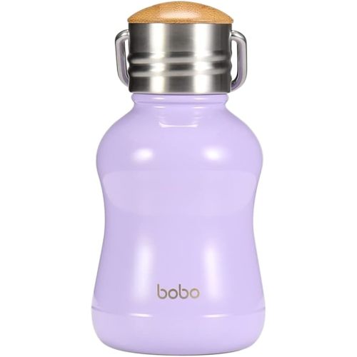 YOHKOH Mini Vacuum Insulated Water Bottle With Bamboo Lid - Stainless Steel Thermos Water Bottle for Women Girls Kids, Metal Sports Hot and Cold Water Bottle Leak-Proof BPA-Free (6.4oz,Violets)
