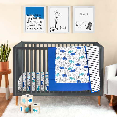 Little Star Organic Pure Organic Cotton Nursery Bedding Set, 3 Pc, Infant Baby, Blue-Modern Safari
