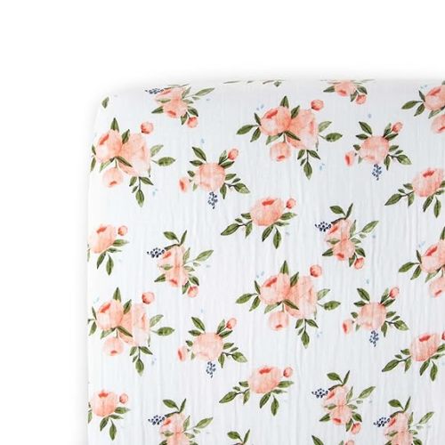 Little Unicorn Premium Crib Sheet | Breathable & Super-Soft Muslin Fabric (Watercolor Roses)