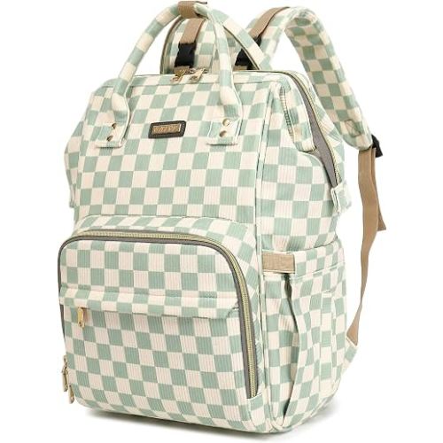 GAIVP Baby Diaper Bag Backpack for Mom, Large Capacity Travel Nappy Bag for Boys & Girls with Stroller Straps,Insulated Pockets (Corduroy Checkered Green)