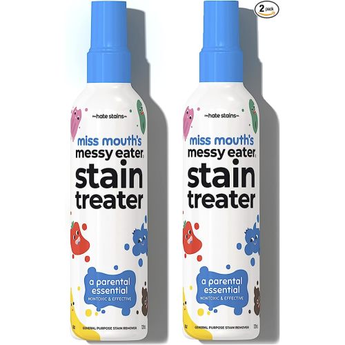 Miss Mouth's HATE STAINS CO Stain Remover for Clothes - 4oz 2 Pack of Newborn & Baby Essentials Messy Eater Stain Treater Spray - No Dry Cleaning Food, Grease, Coffee Off Laundry, Underwear, Fabric - 2 pack
