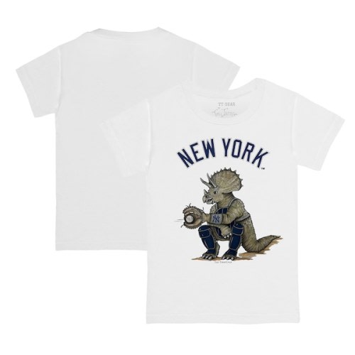 Toddler New York Yankees Tiny Turnip White Triceratops T-Shirt