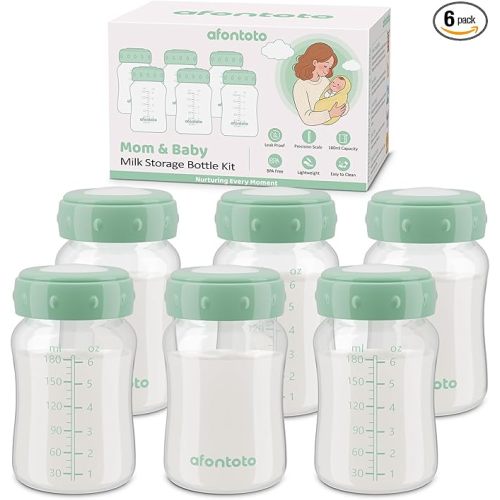 6PCS Breastmilk Storage Bottle Compatible with Momcozy Breastmilk Cooler 22oz, Breast Milk Containers for Fridge, Wide-Neck Baby Bottles for Pumping Fit Spectra S1/S2/SG/9Plus /Motif Luna Pumps,Green