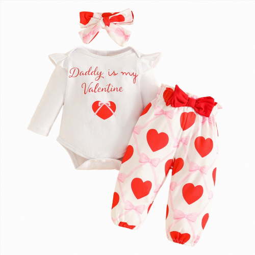 Taybagh Baby Girl Outfits 0-24 Months Birthday Girl Outfit Ruffle Long Sleeve Valentines Clothes Letter Print Toddler Clothes