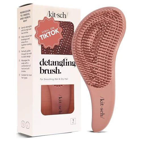 Kitsch Detangle Brush – Gentle Curly Hair Brush All Hair Types - Terracotta | Flexible Bristles for All Hair Types - Dry or Wet Detangling Hair Brush for Women & Men, Detangle Brush for Adults & Kids
