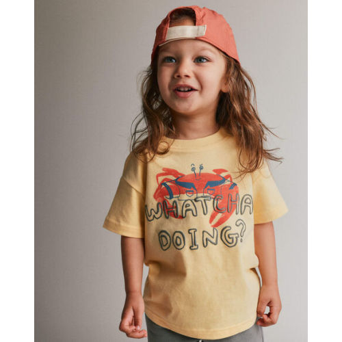Toddler 'Whatcha Doing?' Relaxed Graphic Tee in Crab Print - Yellow - Otter Avenue | Carter's