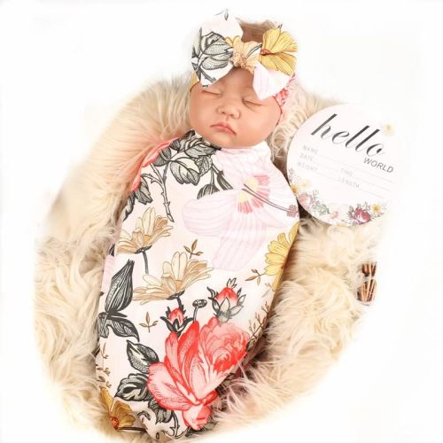 Galabloomer Newborn Receiving Blanket Headband Set Baby Flower Swaddle