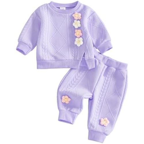Toddler Baby Girl Outfits Long Sleeve Solid Sweatsuit Pants 2 Piece Clothes Fall Winter Infant Sweater Set 3M-5T