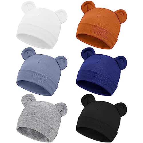 Toulite 6 Pcs Preemie Hats for Baby Girls | Soft Cotton Newborn Beanies with Bear Ears, Hospital Preemie Caps for Infant Girls Boys, Cute Premature Baby Nursery Hats