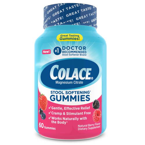 Colace Stool Softener Gummies Gentle Constipation Relief Magnesium Citrate Mixed Berry 60 Count