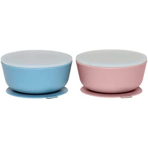 WeeSprout Silicone Suction Bowls for Babies | Leakproof Premium Plastic Lids | Durable for Babies & Toddlers | Extra Strong Suction | Easy-Release Tab | Dishwasher, Microwave & Freezer Safe | Set of 2