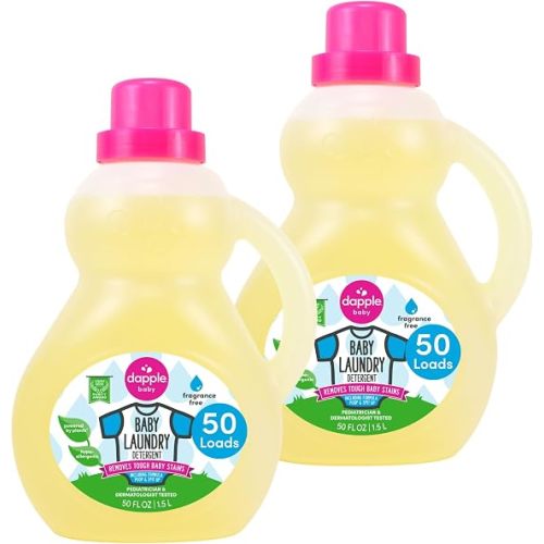 Dapple Baby Laundry Detergent, Plant Powered, Hypoallergenic, Fragrance Free, Concentrated, 50 fl oz (Pack of 2)