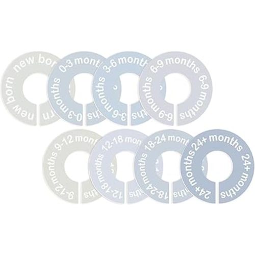 8 Pack Baby Closet Dividers 0-24 Months - Double-Sided Size Markers, Mini Round Nursery Clothing Organizer Fits Most Rods (Blue)