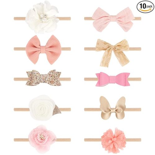 Baby Girl Headbands with Bows Soft Nylon Newborn Toddler Hairbands Handmade Baby Hair Accessories for Infant Girls Kids
