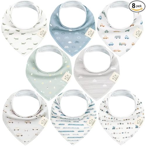 KeaBabies 8pk Organic Baby Bandana Bibs for Drooling and Teething (Vessels) | Super Absorbent, Triangle Baby Drool Bibs for Girls, Boys, 100% Cotton, Extra Soft for Newborn, Infant 0-36 Months