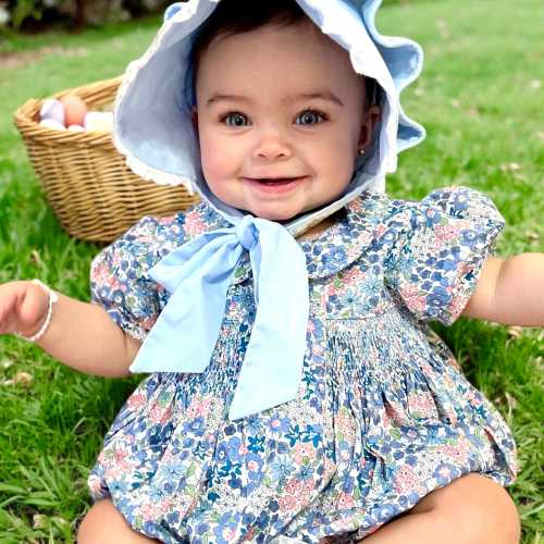 Smocked Floral Charlotte Bubble Romper, Liberty Print, Baby Girl, Heirloom 711 *D