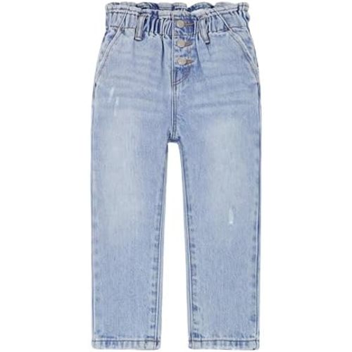 KIDSCOOL Toddler Little Girls Paperbag Denim Jeans Elastic High Waist Pants