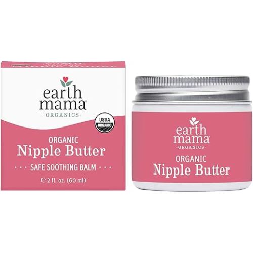 Earth Mama Organic Nipple Butter - 2 fl oz - Lanolin-Free Nipple Cream - Safe, Soothing Balm for Breastfeeding - Postpartum Essentials for Nursing