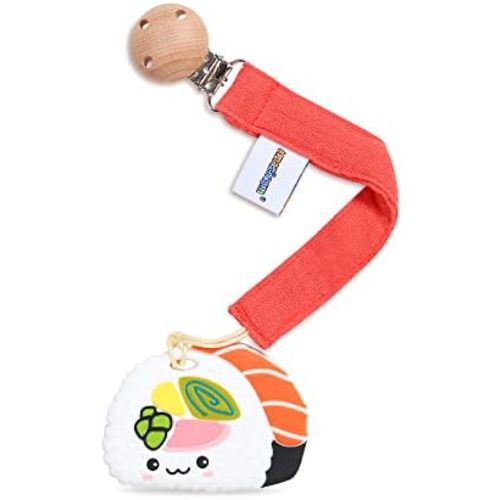 Baby Food Grade Silicone Teether Toy with Pacifier Clip Holder,Teething Pain Relief Toys Gift Set for 3 Months+ Boys and Girls,Freezer Safe,BPA Free (Sushi)